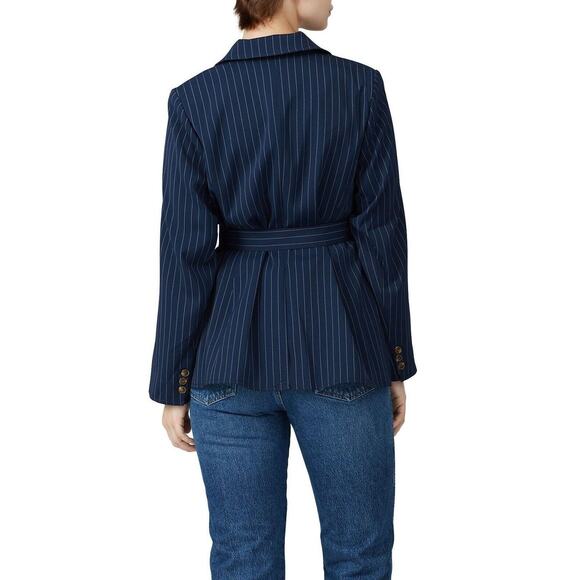Jason Wu X ELOQUII Navy Blue Pinstripe Blazer Jacket Belted Pockets Size 20 - Picture 3 of 16